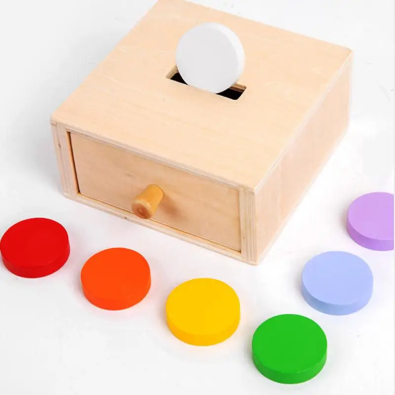 Montessori Wooden Ball Drawer Target Box Puzzle Toys Children's Enlightenment Early Education Intelligence Development Coin Box