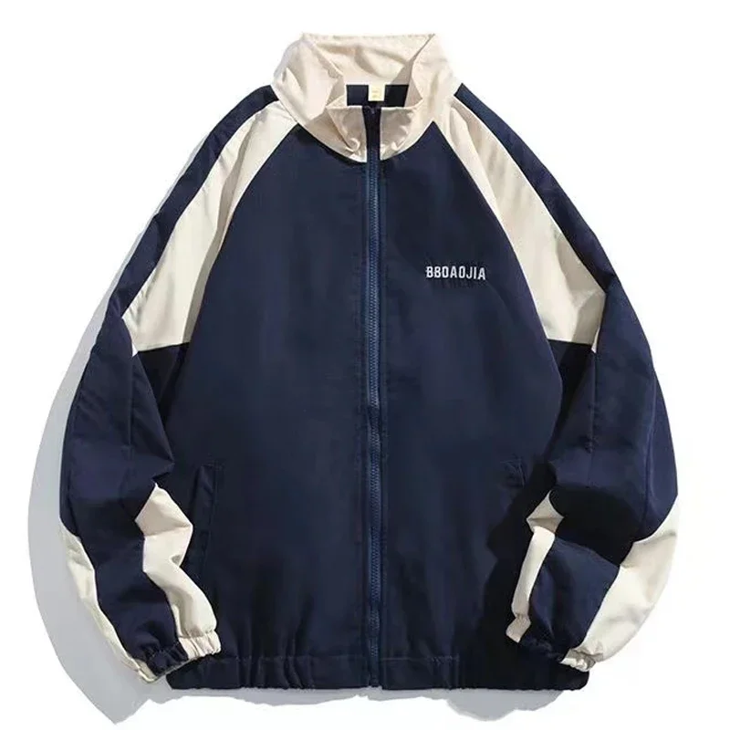 Men\'s Spring Jacket Men Patchwork Japanese Stand Collar Windbreaker Coat College Casual Loose Jackets Couple Hip Hop Autumn New