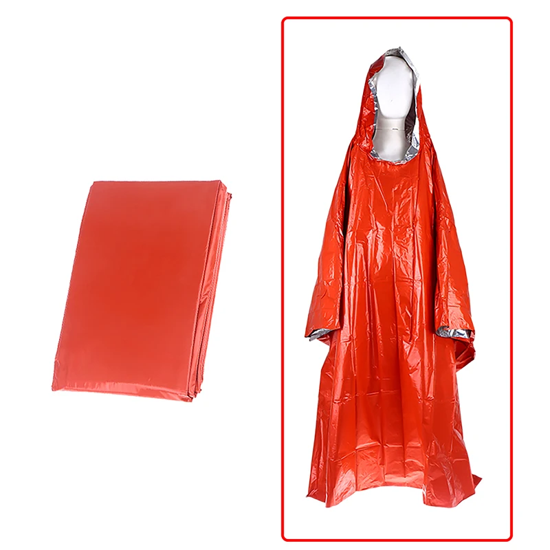 Waterproof Emergency Rain Poncho PE Thermal Blanket Raincoat Hooded Cover For Outdoor Camping Hiking Travel Motorcycle Rain Gear