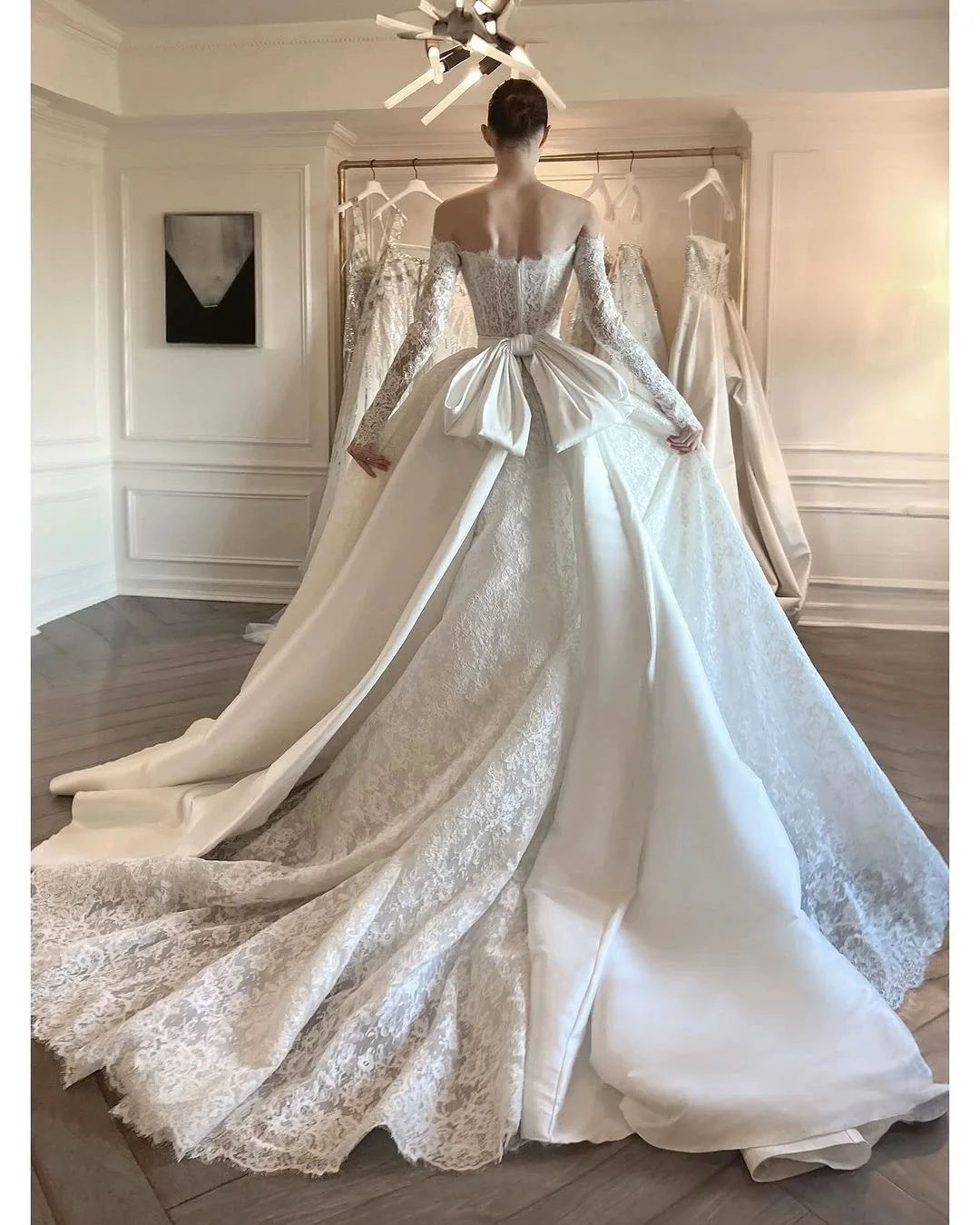 Vestido De Novia Encaje Con Mangas Largas Bespoke Ball Gown Para Boda Por La Iglesia Vintage Elegante 2024 Mas Vendidos Mariage