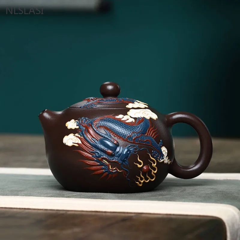 

400ml High-grade Yixing Purple Clay Teapot Handmade Dragon Pattern Xishi Tea Pot Classic Beauty Kettle Chinese Zisha Teaware