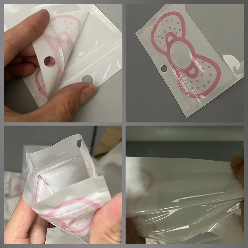 50 Stück/Lot Rosa Transparente Mylar-Ziplock-Beutel mit Schleife Wiederverschließbare Ornament-Aufbewahrungsbeutel für Süßigkeiten, Kekse, Geschenke und Verpackungen – Detail 4