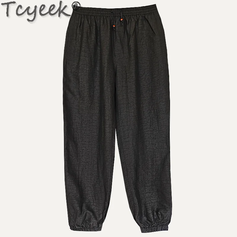 Tcyeek 100% Real Mulberry Silk Pants Loose Fit Casual Pants Pencil Trousers Men Clothes Spring Summer Mens Pants 2024 Pantalon