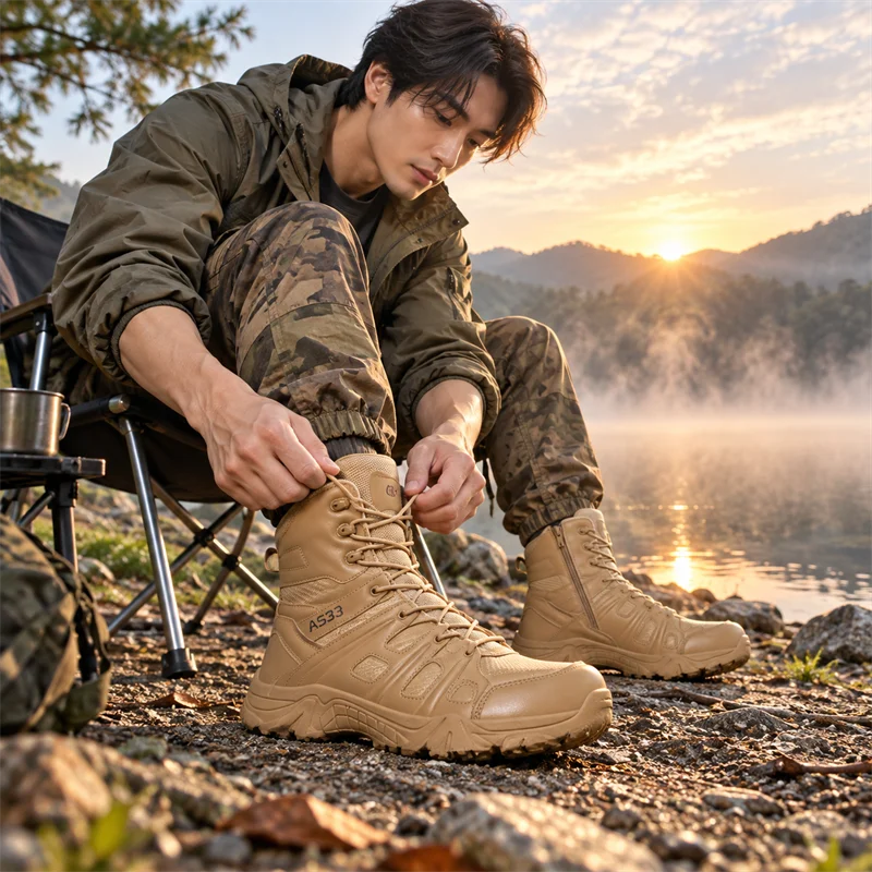 Men's Outdoor Casual Hiking Boots Tactical Special Forces Field Man Boot Lightweight Outdoor Non-Slip Men Motorcycle Boots