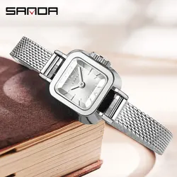 SANDA New Style Madam Watch Square Mesh Belt Fashionable Simple Roman Pattern Waterproof Quartz Women's Belt Watch Reloj Mujer