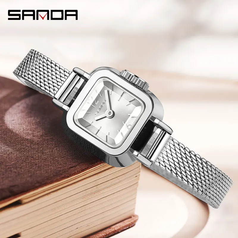 SANDA New Style Madam Watch Square Mesh Belt Fashionable Simple Roman Pattern Waterproof Quartz Women's Belt Watch Reloj Mujer