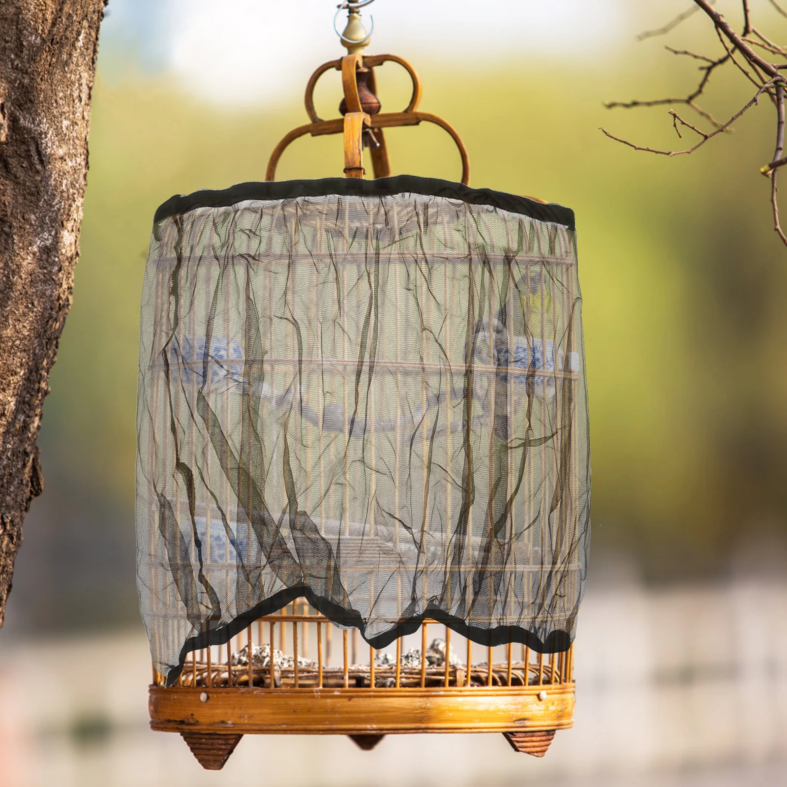 

Bird Cage Mesh Catcher Net Cover Black Size L Heavy-Duty Skirt Airy Fabric Cage Floor Protector Machine Washable