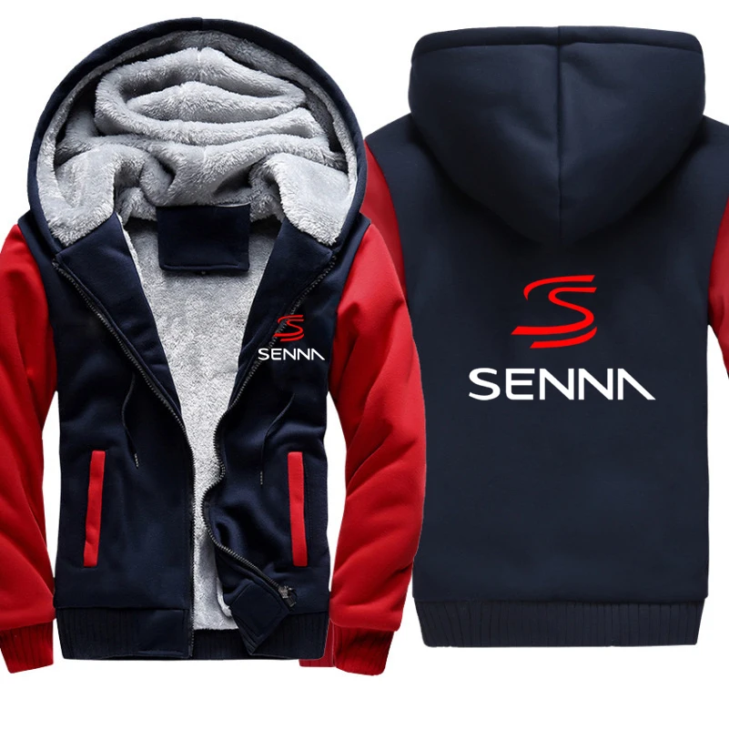 Man's Hoodies Senna Logo Print Jacket Men Casual Winter Thicken Warm Fleece cotton Zipper Raglan Coat Male Tracksuits