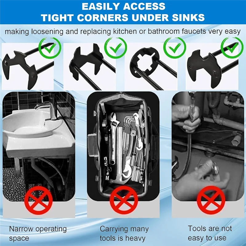 

Sink Wrench, Faucet Wrench, Plumber's Wrench, Universal Undersink Plumber's Wrench, Faucet Wrench For Small Spaces Durable 2Pcs-