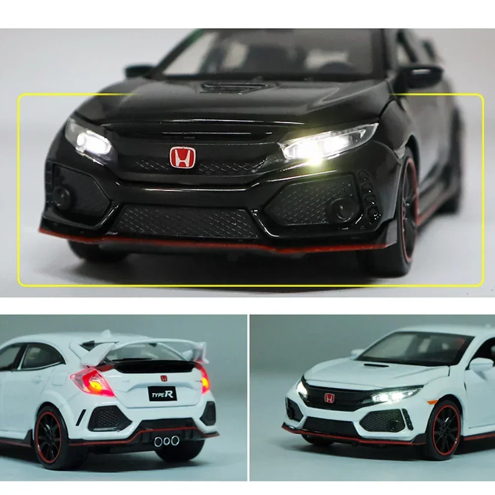 1:32 Alloy Model HONDA CIVIC TYPE-R Diecasts & Toy Vehicles Metal Car Toys Sound Light Pull Back Toys For Boy Children Gift