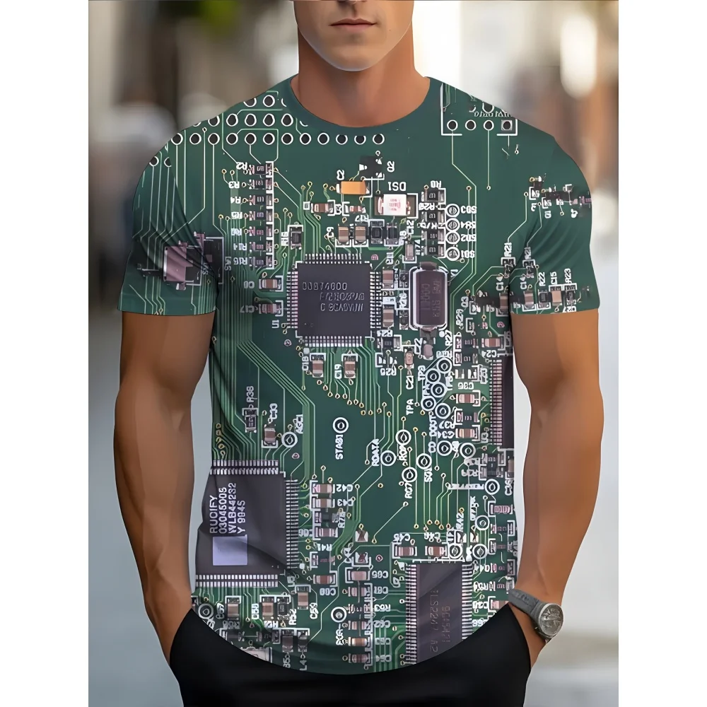 Men's T-Shirts Casual Short Sleeve Futuristic Circuit Board Graphic T-Shirt Outdoors Engineers Fashion Round Neck Short Sleeve