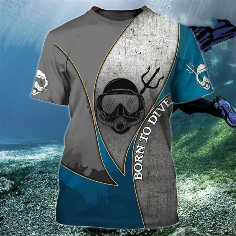 Ocean Exploration Diving Tracksuits Fashion 3D Diver Print T Shirt For Men Casual O-neck Short Sleeve Diving Club Uniform Tops