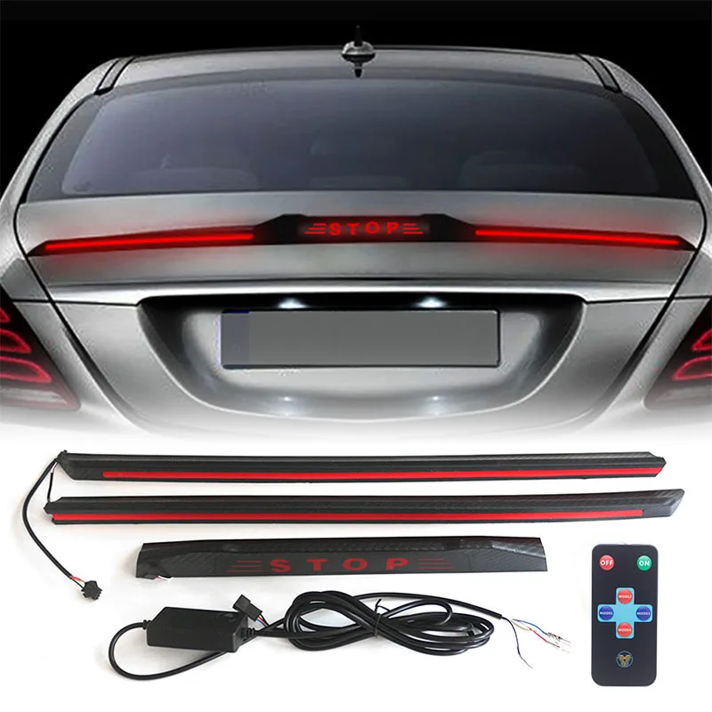 120CM Dynamic Car Spoiler Brake Light Strip Universal LED Spoiler Rear Spoiler Lip Kit 50inch Three-stage Car Trunk Brake Lights