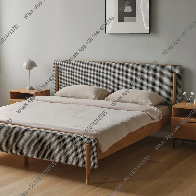 

B Nordic Solid Wood Bed Simple Modern Light Luxury Master Bedroom Double Bed 1.8 Meters Single 1.5 Meters Children's Bed Minimal