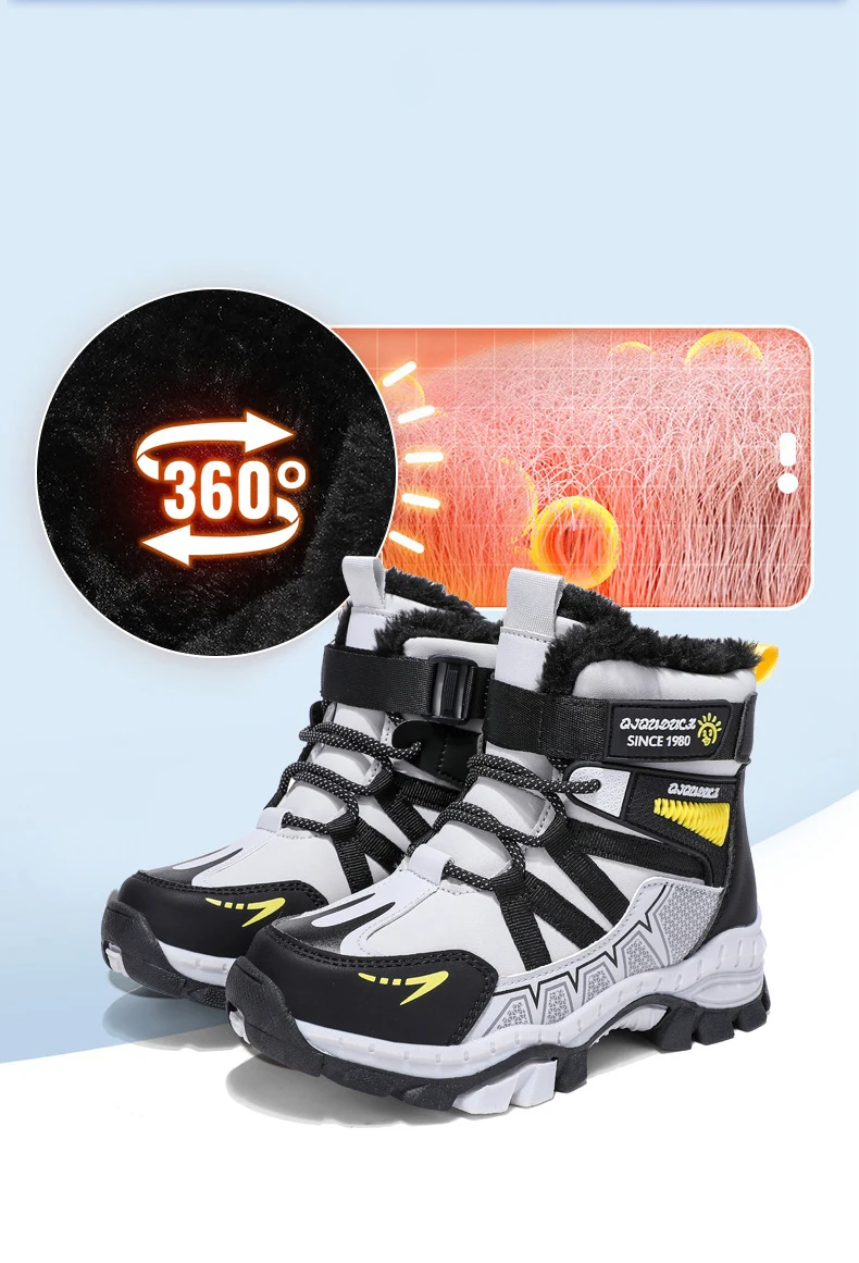 Kinder Outdoor Schneestiefel Winter Mode High-Top Warme Plüsch-Wanderschuhe Bequeme Rutschfeste Wanderschuhe Jungen Outdoor-Sneaker – Detail 2