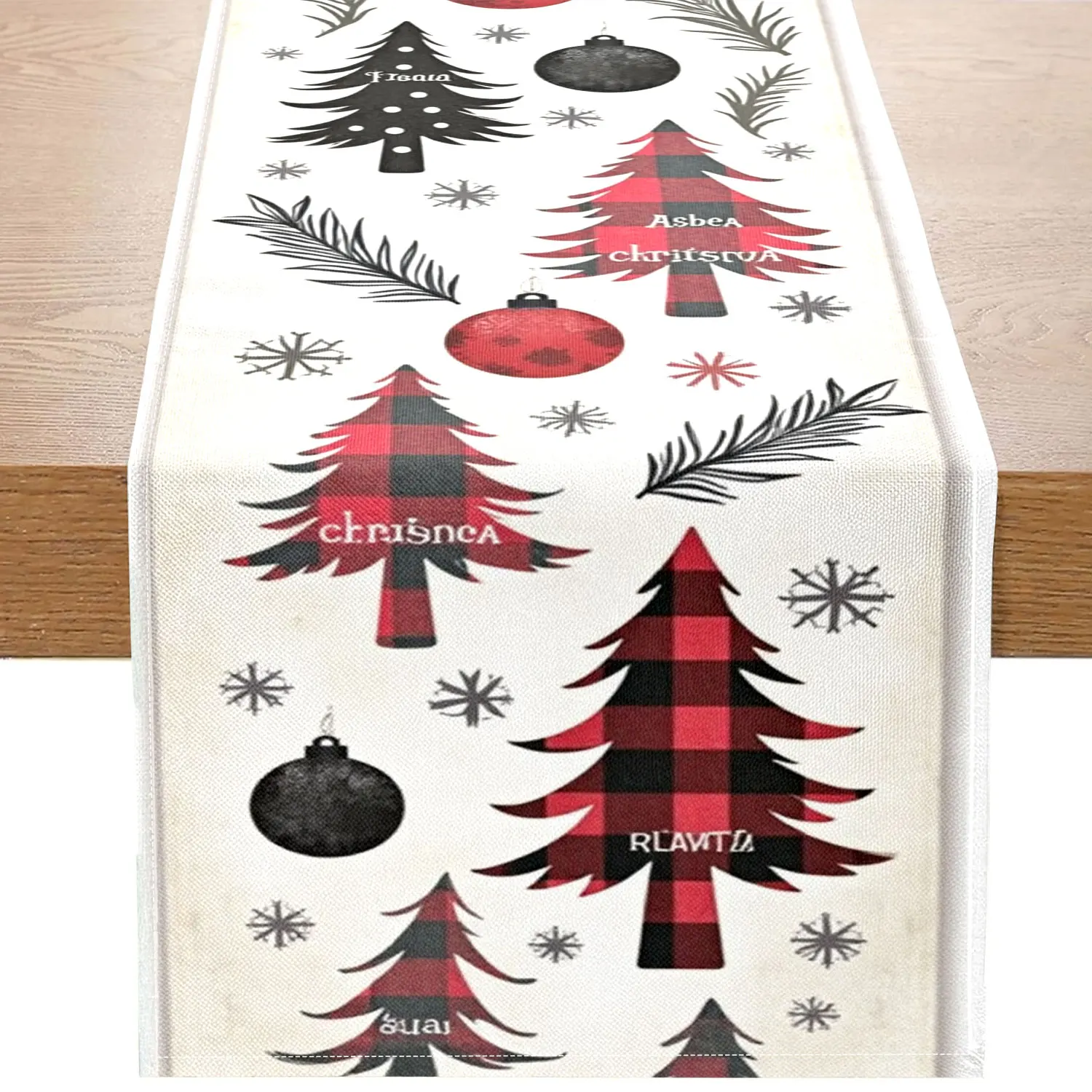 

1 Piece of Christmas-Themed Table Runner with Patterns of Christmas Trees, Colorful Balls, Snowflakes, and Branches, Suitable for Christmas Parties and Holiday Home Decoration