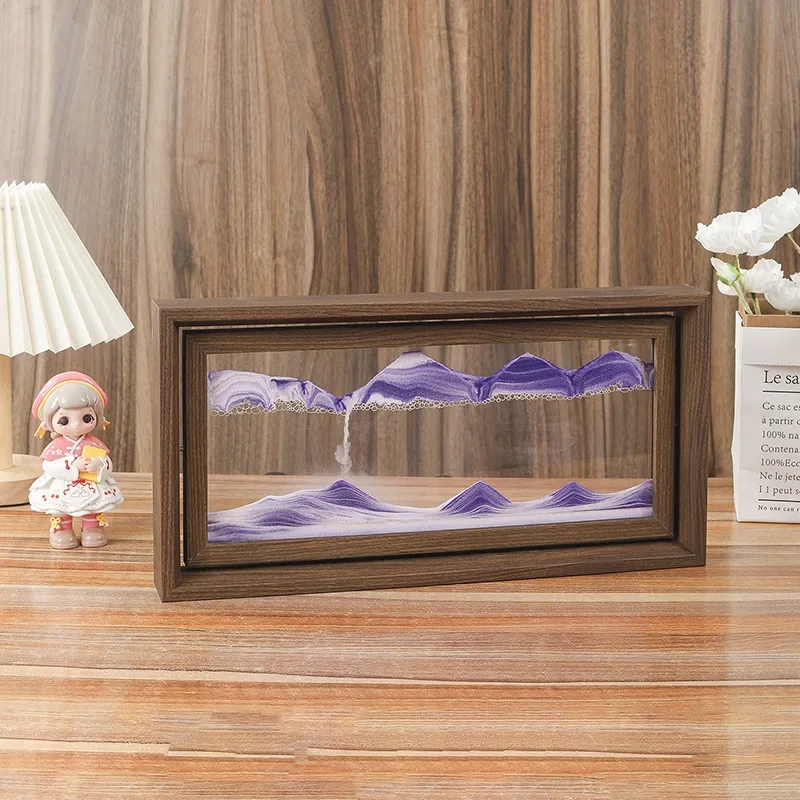 Wooden Frame 3D Sandscape Moving Sand Art Picture Quicksand Liquid Hourglass Glass Flowing Sand Painting Office Home Decor Gifts