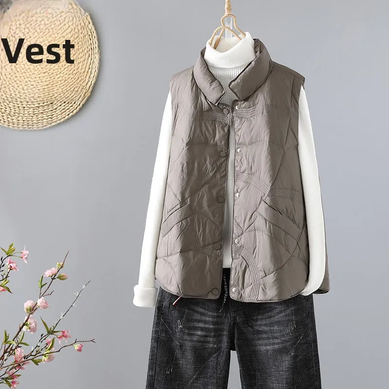 Lekka, ocieplana kamizelka bawełniana damska na jesień i zimę, ciepła, wygodna, z podszewką z polaru, idealna do dojazdów do pracy, zapinana na jeden guzik.