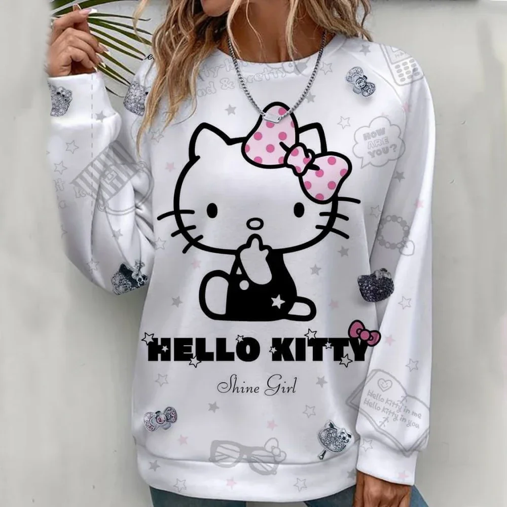 Bluza damska Hello Kitty z kreskówki anime, modna, codzienna, wygodna, z okrągłym dekoltem, na wiosnę i jesień, odzież 2026