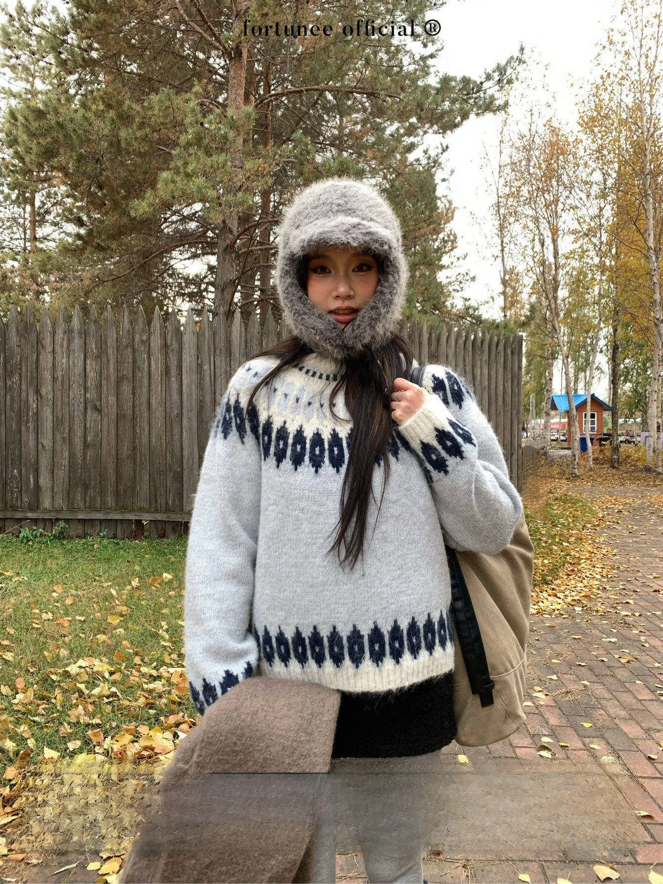 

Fortunee Nordic Sle Knitted Sweater round Ne Overhead oulder Insertion Long Sve Warmth Emitting Autumn Winter New Ar...