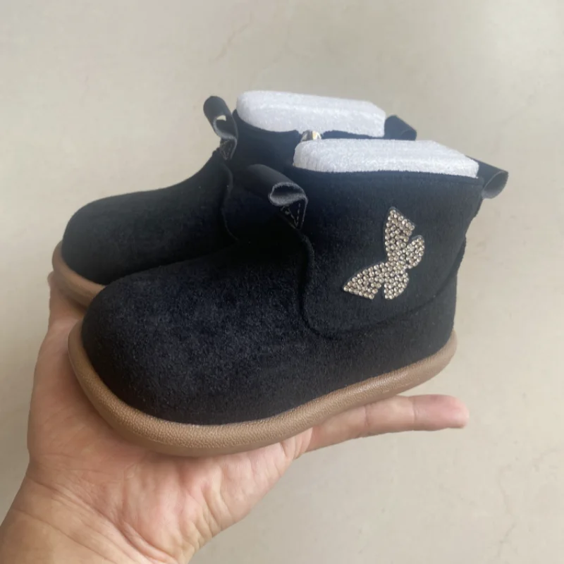 الأطفال الشتاء الخريف الثلوج الأحذية الدافئة حجر الراين القوس لطيف الاطفال الجلد المدبوغ أحذية للفتيات حذاء أنيق المطاط وحيد حجم 1-6 سنوات #1