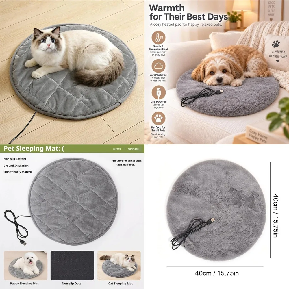 Pet Mat Cat Dog Mat USB Plug In Thermal Storage Simple Pet Mat Plush Pet Heating Mat Long Velvet Warm Cat And Dog Mat Winter New