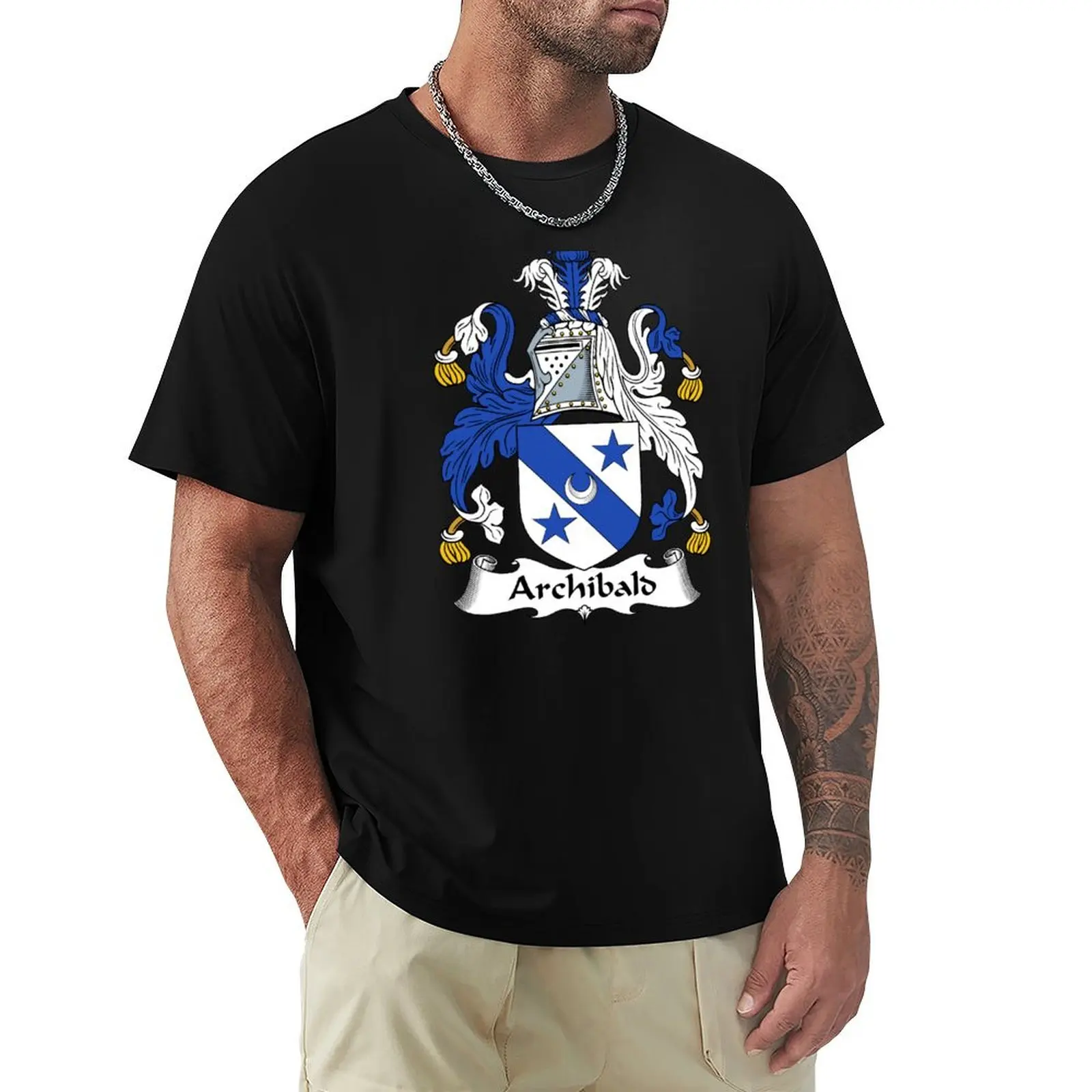 Camiseta com brasão de armas de Archibald / brasão da família Archibald, camiseta básica com design simples e manga curta