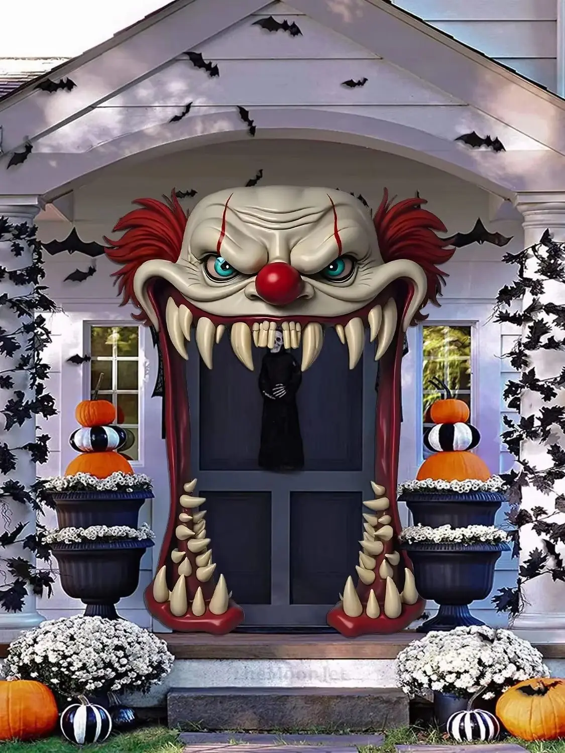 Halloween Gruseliger Clown Türvorhang mit Großem Offenem Mund, Gruseliger Clown Türvorhang für Haunted House Haustür Horror Party Dekoration