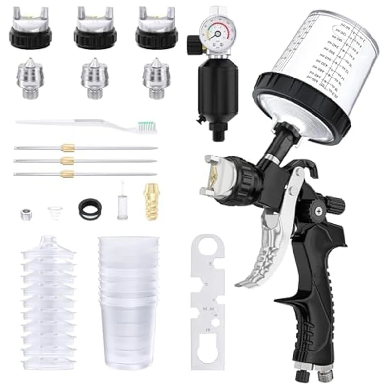 

A83I-HVLP Air Sprayer Paint With 1.4/1.7/2Mm Nozzles&Air Compressor Regulator,Air Sprayer Paint W/10Pcs 600Cc Mixing Cup