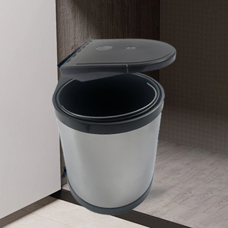 Stainless Steel Waste Bins Kitchen Cabinet Rotating Trash Can Large Capacity Thickened Litter Bin Home Built-in Dustbin with Lid