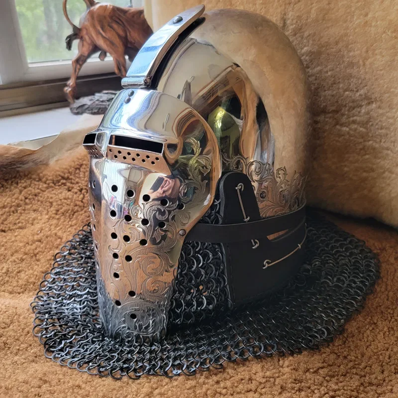 Medieval Middle Helmet AS Stainless Steel Bascinet helmet with laser cut faceplate