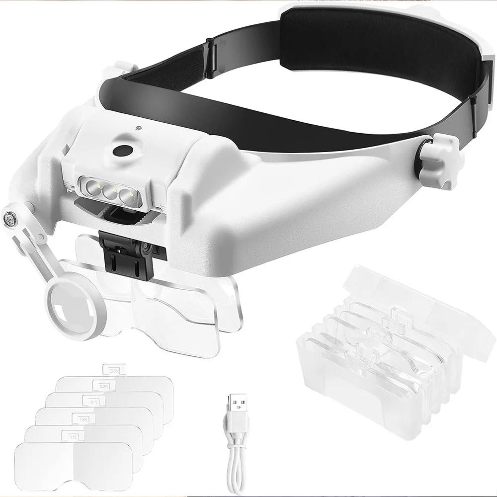 

LED Headband Magnifier Hands-Free Magnifying Glasses For Jewelry Loupe Watch Electronic Repair 1X1.5x2x2.5x3.5x Lens Loupe