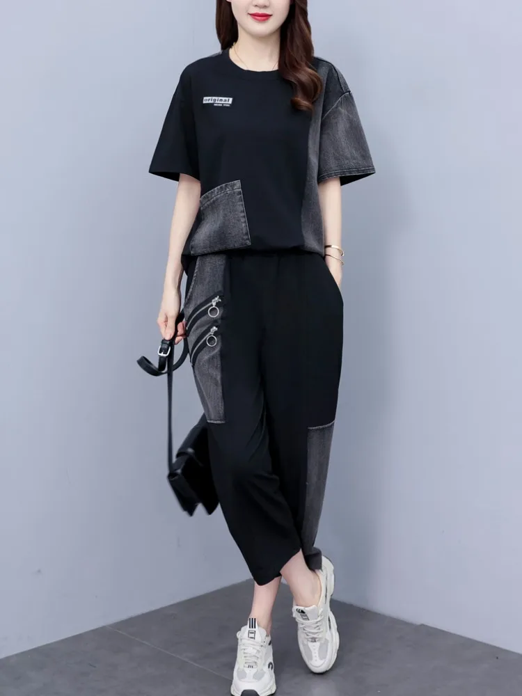 

Women's clothing 2025 summer new loose fashion casual short sleeved T Shirt And Five quarter pants two-piece set high-quality