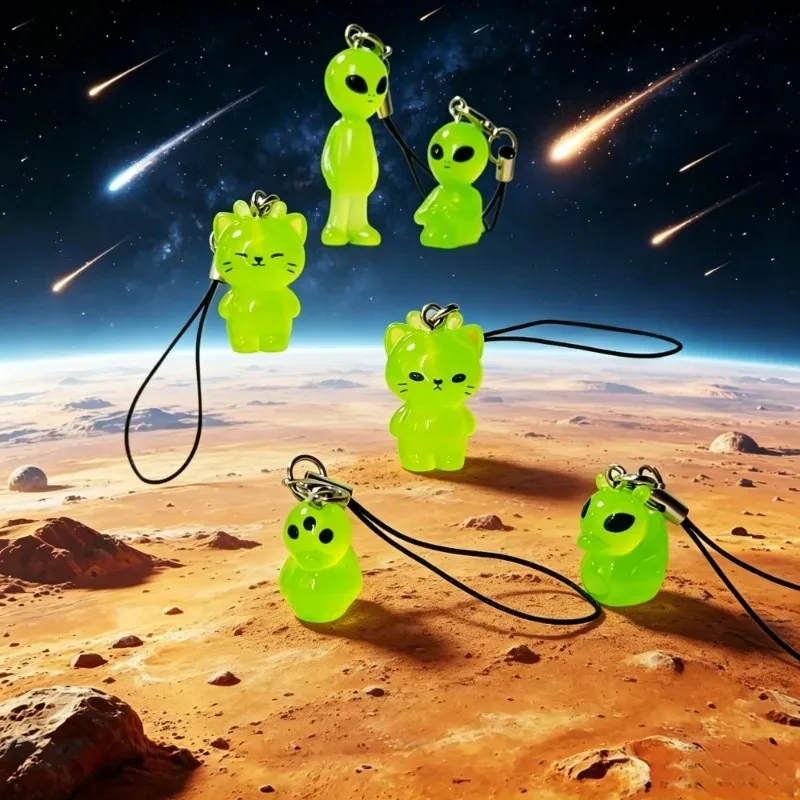 1/60pcs  Vintage Luminous Alien Cat Figure Toy Resin Charms Diy Accessories