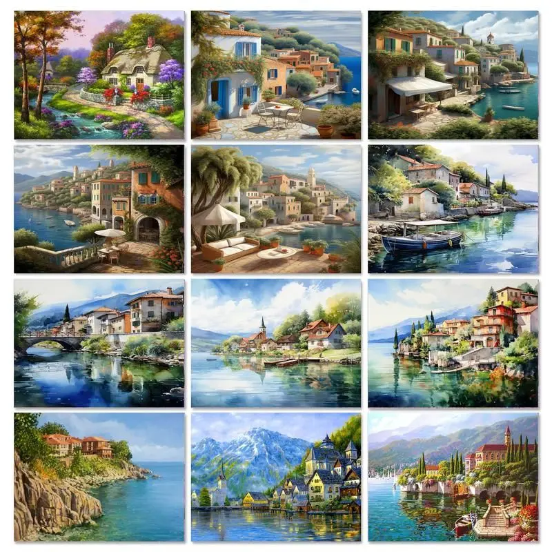 

GATYZTORY Scenery Paint By Numbers Paint Kit Holiday House Canvas Painting Zero Basis Pictures By Numbers Wall Decors Diy Gift