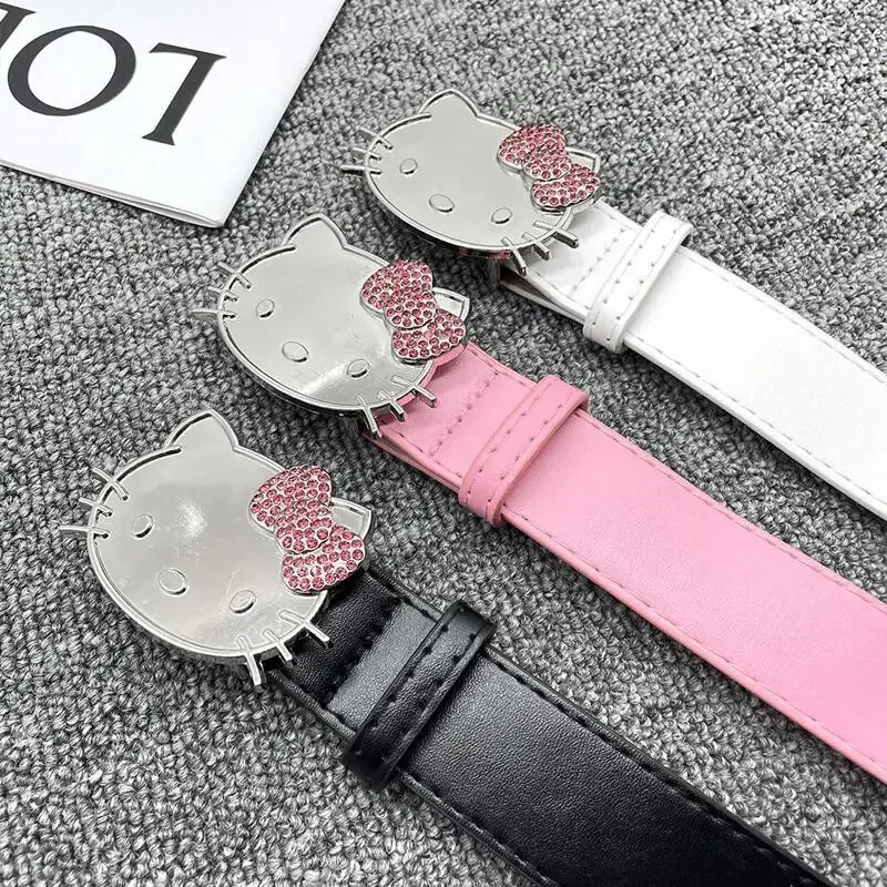 Sanrio Hello Kitty Waist Belt Miniso Anime Cartoon Cute Rhinestone Inlay  Belt Fashion Jeans Belt Accessories Charm Holiday Gift