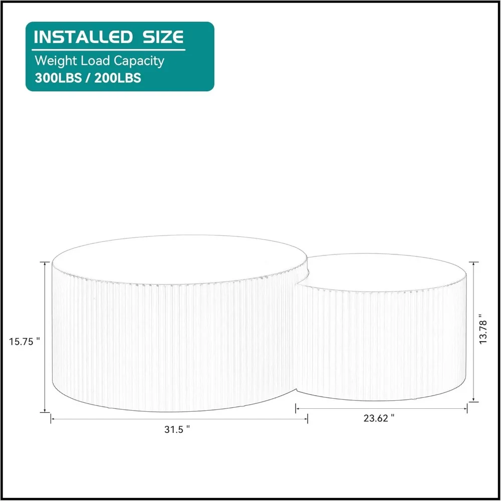 Modern Nesting Coffee Table Set of 2 Round Side End Table for Living Room, Wood Circle Drum Coffee Table Contemporary