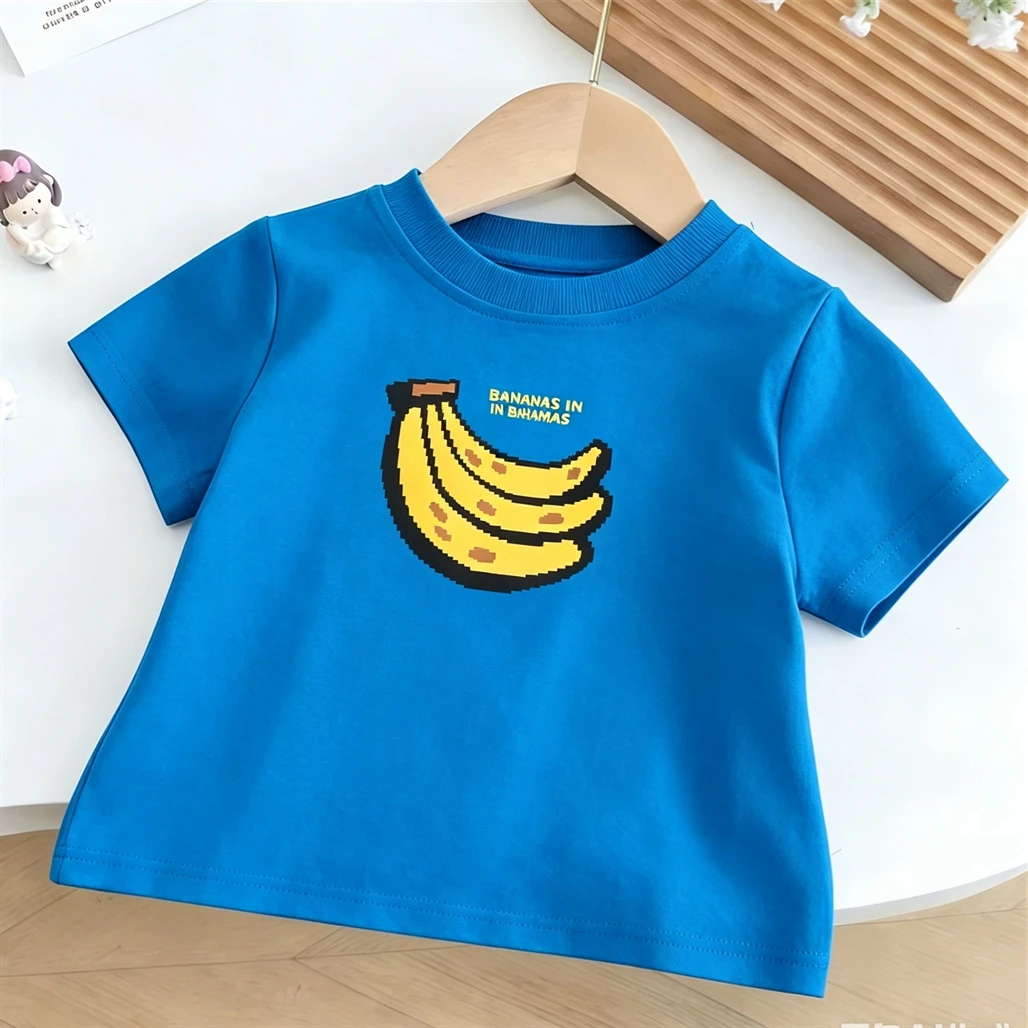 Loose Casual Summr Clothes Short-sleeved Tops Boys And Girls Lovely Printed TShirt Pure Cotton Clothes Round Neck Base Shirt