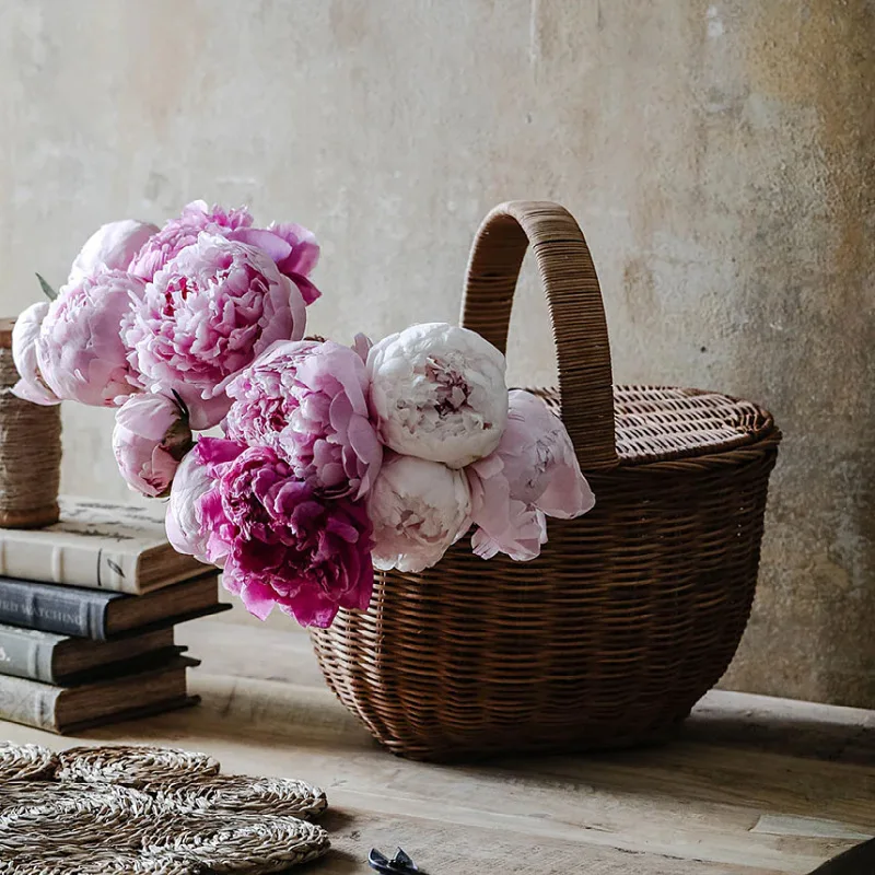 Rattan portable woven basket outdoor picnic wovenbasket retro rattanbasket vegetable fruit rattanlower basketstorage baske