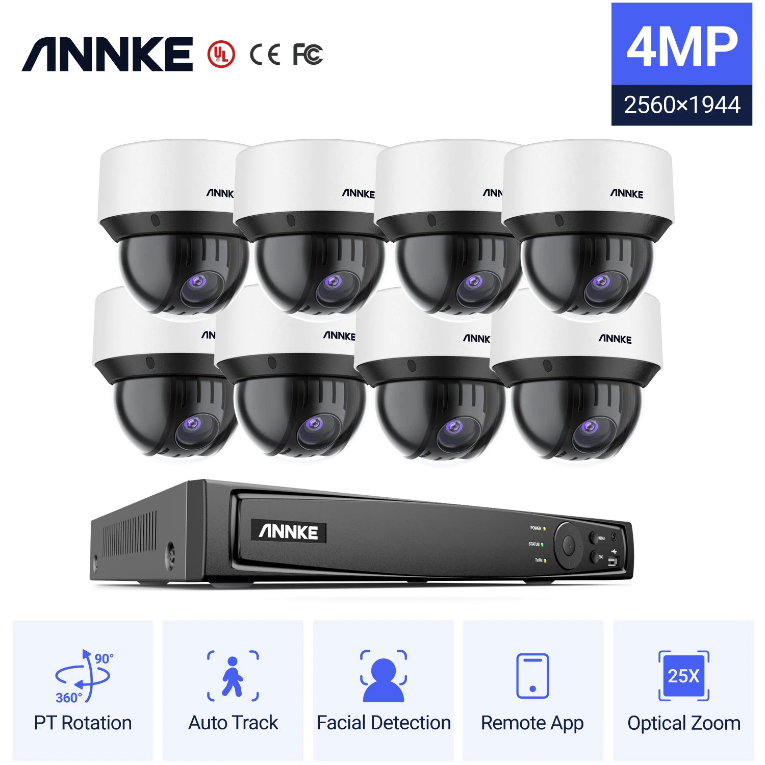 

Annke CZ500 4MP HD 25X Zoom PTZ Camera Video Surveillance Built in Mic AI Human Detection Camera CCTV Security System Kit ONVIF