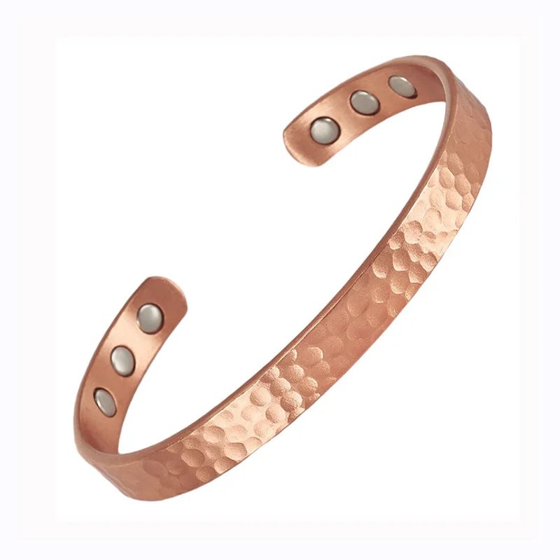 Magnetic Pure Copper Bracelets for Women Men Vintage Rose Gold Cuff Bangle Charms Health Energy Bracelet with Gauss Magnets