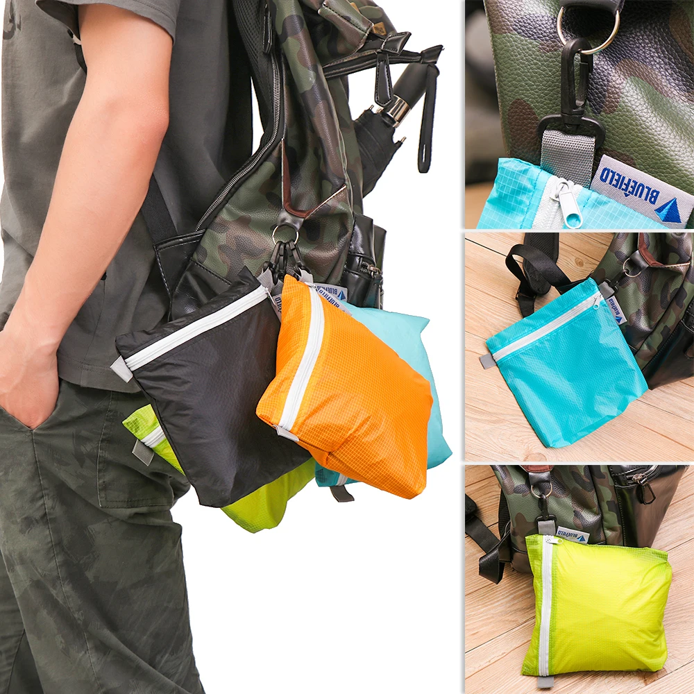 1PC  4 Color Nylon Coated Silicon Fabric Waterproof Zipper Hook Storage Bag Outdoor Camping Hiking Pocket Pouch Organizer