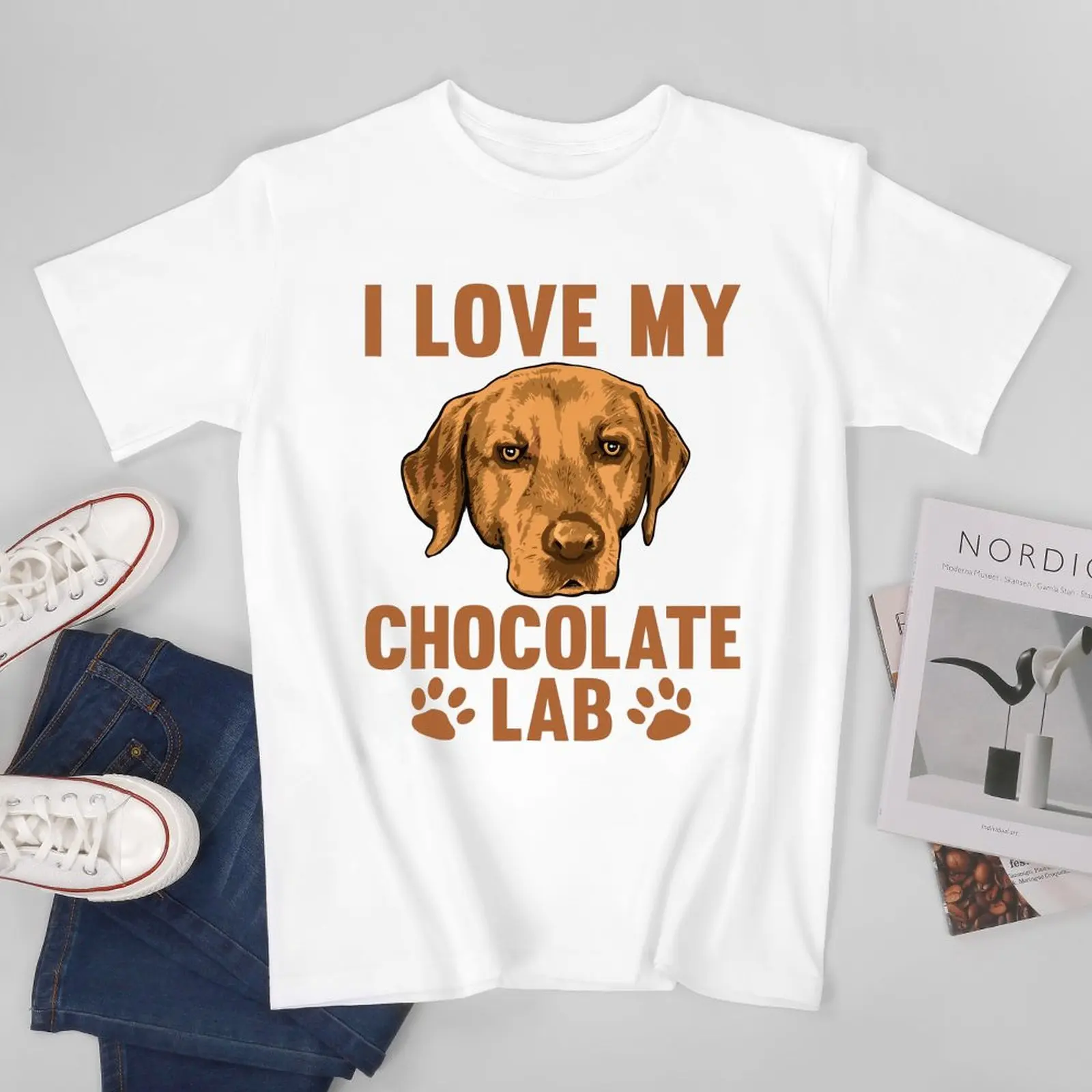 Men I Love My Cute Chocolate Lab Design Labrador Retriever Tshirt Tees O-neck T Shirts Women Boys 100% Cotton T-Shirt Unisex