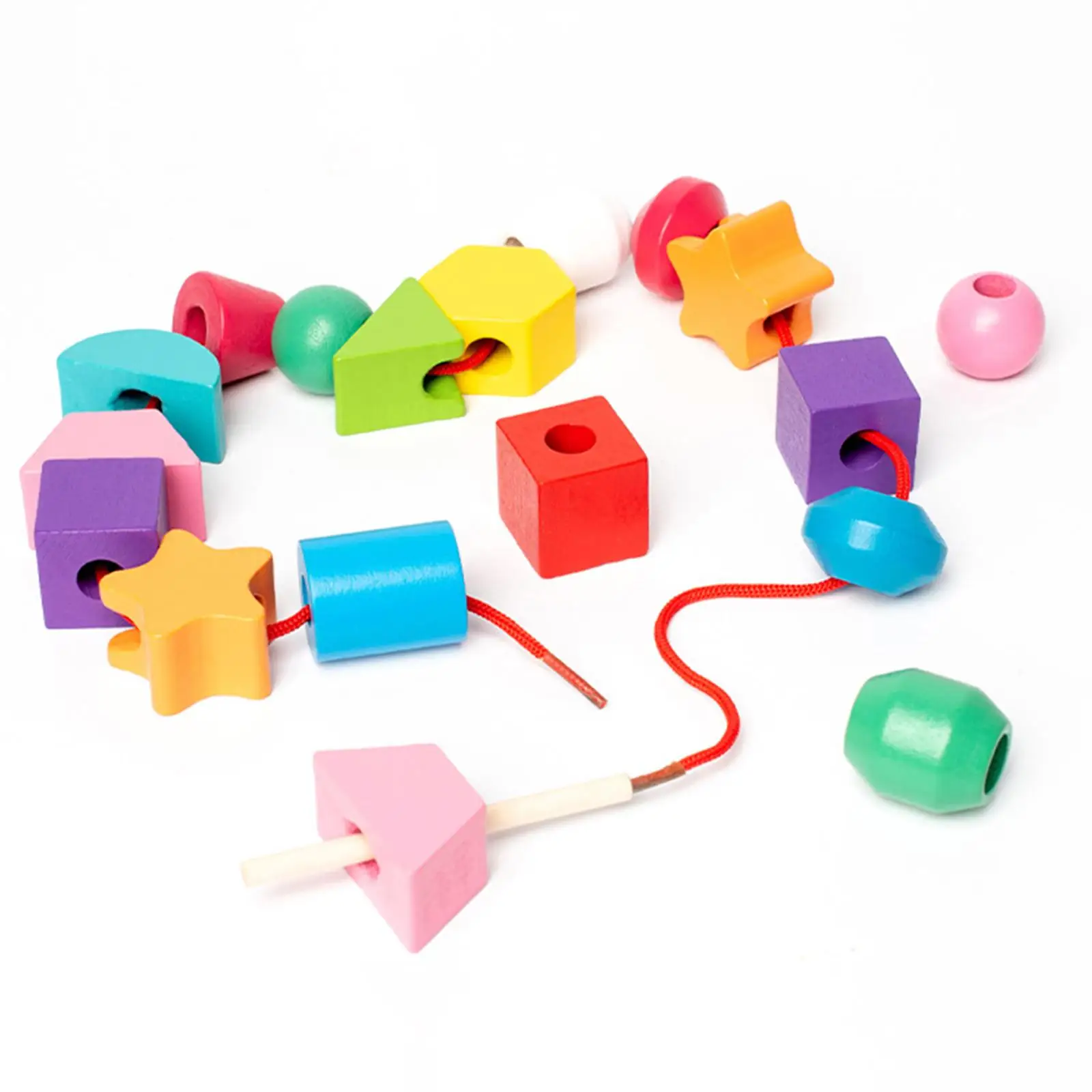 

Wooden Bead Sequencing Toy Set Early Educational Lacing Beads Stacking Blocks