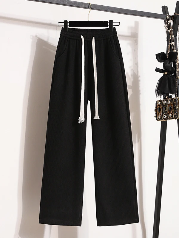 

Женские утепленные повседневные вязаные брюки с высокой талией, широкими штанинами, на шнурке, свободные, удлиненные, осенне-зимние