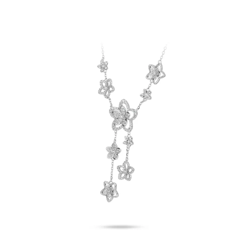 CAMEO Pendant Chain 925 Silver Synthetic Zircon Pentagram White Full Diamond Five Petal Floral Fringe Versatile Necklace