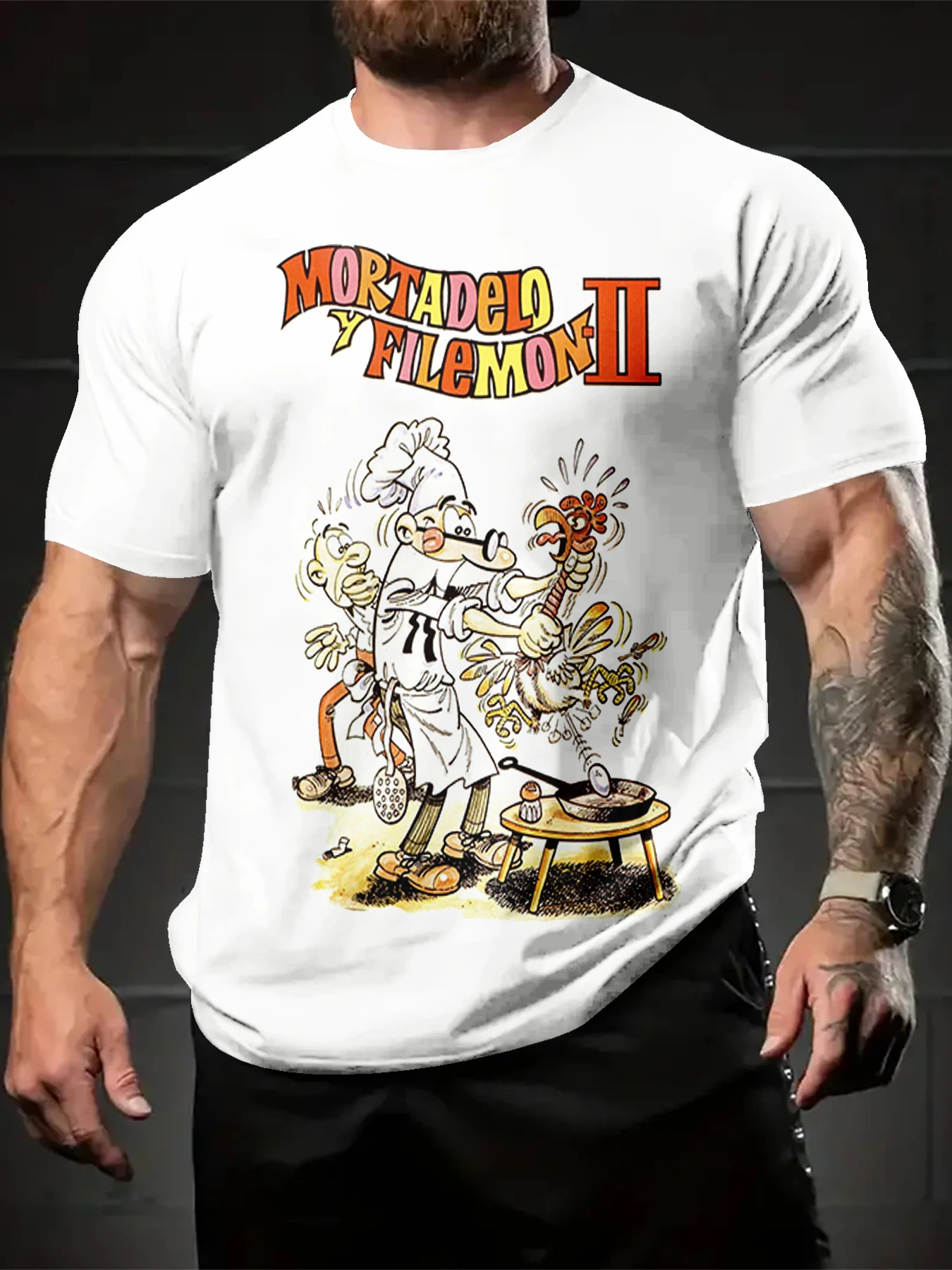 Casual Men Trendy Colored Cartoon Cooking Scene Printed Short Sleeve Top