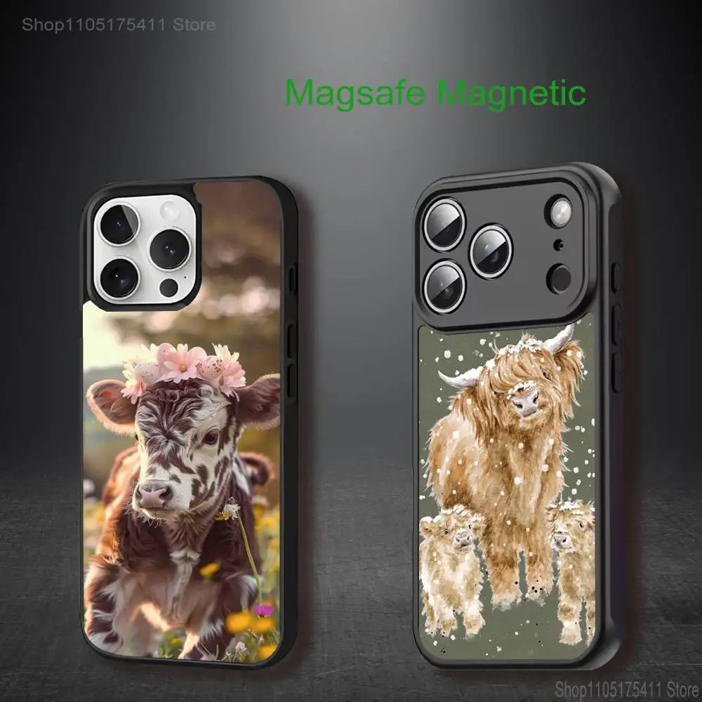 

Cool Highland C-Cow Phone Case For iPhone 17,16,15,14,13,12,11,Pro,Max,Plus,Mini,SE4,E Magnetic Magsafe Wireless Charging