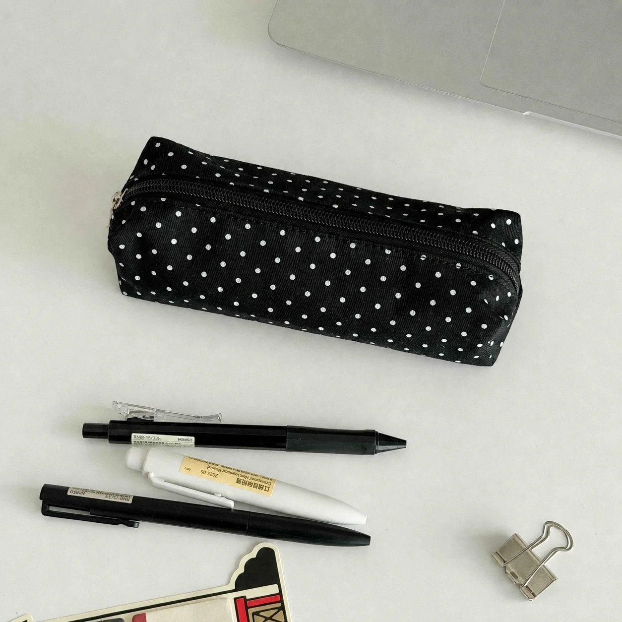 Federmäppchen aus Segeltuch mit Punktemuster, einfache, ästhetische Schreibwarentasche, tragbare kleine Aufbewahrungstasche für Schüler, Schulsachen – Detail 3