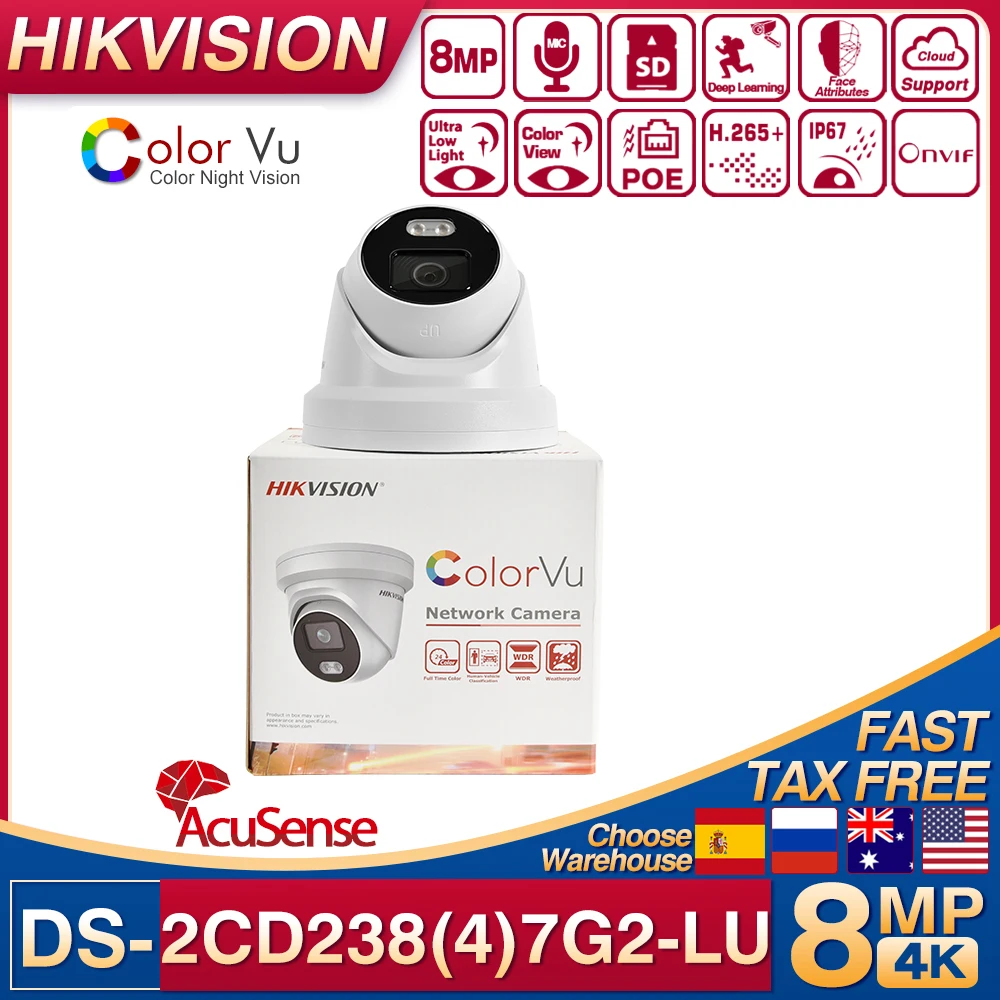 

Original Hikvision 4MP POE DS-2CD2347G2-LU AcuSense Colorvu Night Vision IP Camera 8MP DS-2CD2387G2-LU H.265+ Built-in Mic